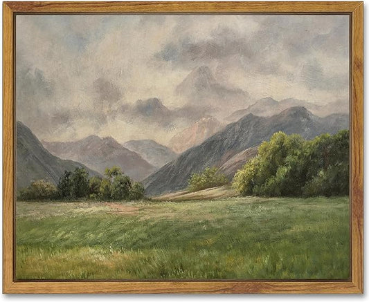 SHENIFY Landscape Vintage Framed Canvas Wall Art Classical Prairie and Mountain Prints Farmhouse Kitchen Office Decor - 8x10in Natural Framed