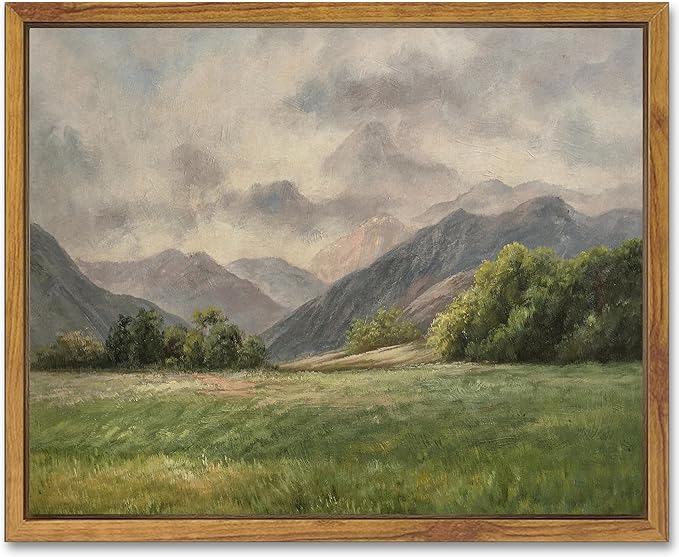 SHENIFY Landscape Vintage Framed Canvas Wall Art Classical Prairie and Mountain Prints Farmhouse Kitchen Office Decor - 8x10in Natural Framed