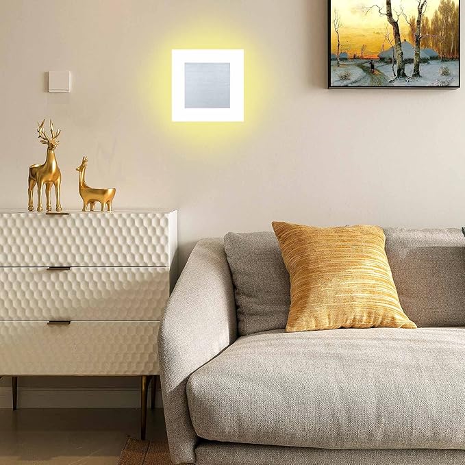 Kawell Modern 10W LED Wall Sconces Indoor LED Wall Light Square Acrylic LED Wall Lamp Minimalists LED Wall Light Sconce for Bedroom Living Room Stairwell Hallway Lounge, Warm White