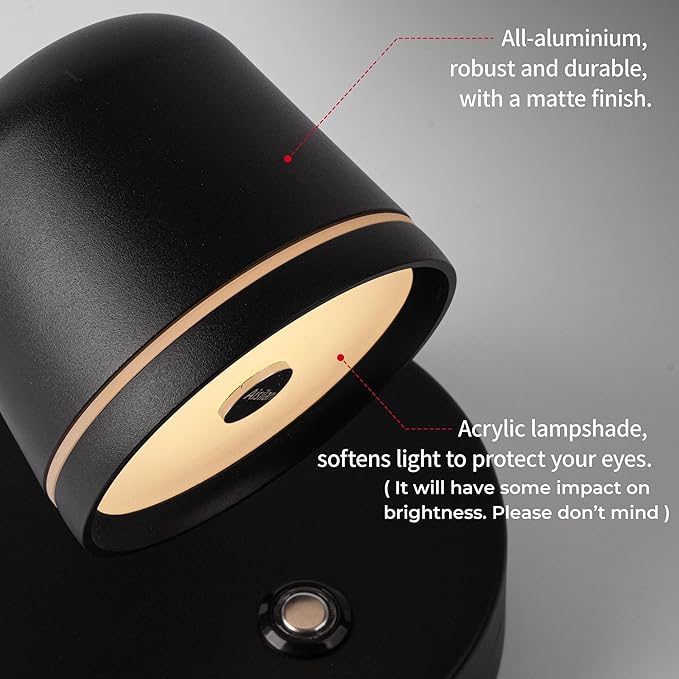 Aisilan Wall Sconce, Hardwired Touch Dimmable Wall Light with 3 Color Temperatures, Adjustable 7W LED Wall Lamp CRI97, Modern Black Aluminum Sconce for Bedroom Bedside Hallway