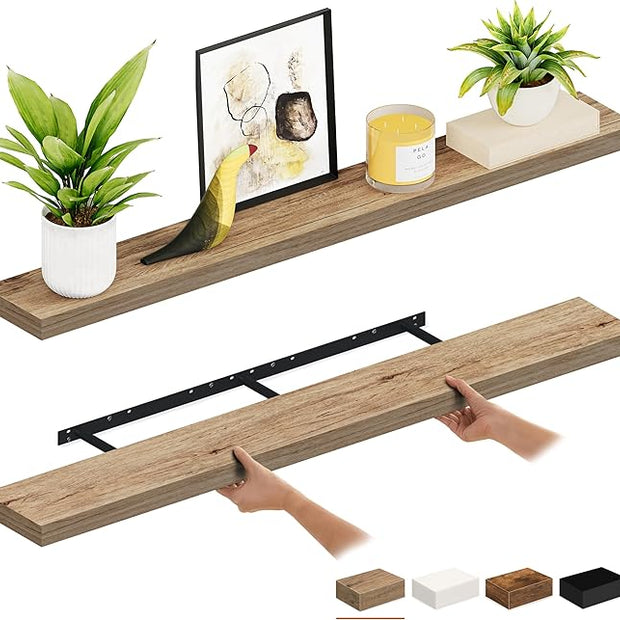 Ballucci Floating Shelves, 55" Wood Wall Shelf Set of 2, with Invisible Brackets for Bathroom, Living Room, Bedroom, Kitchen, Nursery, 6" Deep, Oak