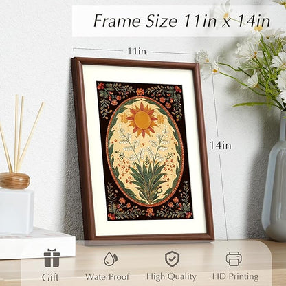 InSimSea Brown Framed Sun flower Lily Wall Art, Vintage Farmhouse cottage Bohemian floral Painting decor for Living Dining Room Hallway Shelf,11x14in, with Acrylic Panel, Canvas Prints Picture