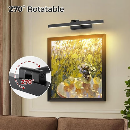 Joosenhouse Battery Operated Picture Light, Rechargeable Wireless Gallery Light with Remote Control, Dimmable & Timer Function, 15.35" Black Wall Lights for Artwork