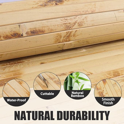 FONUNO Bamboo Wall Panel for Interior Decoration Bamboo Pole Wrap Roll Natural Wainscoting Paneling Decorative Wall Slat Covering for Living Room, Bedroom, Office (12 Inch x 96 Inch, Light Burned)