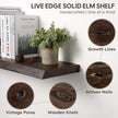 Live Edge Floating Shelf, 40 Inch Rustic Solid Elm Wood - Walnut Brown Finish with Invisible Brackets, Wall Mounted for Living Room, Kitchen, Bathroom