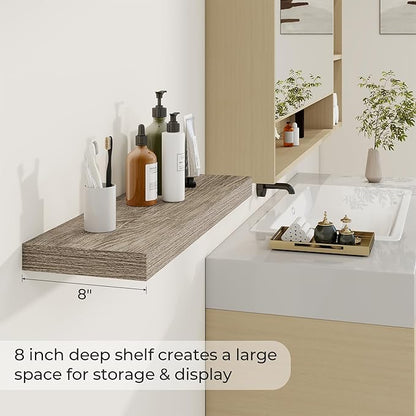 Dreamland 30 Inches Floating Shelves for Wall,8 Inch Deep Floating Shelves Set of 2, Large Display & Storage Shelf, Wall Shelf for Bathroom Bedroom Living Room Kitchen Office,Grey
