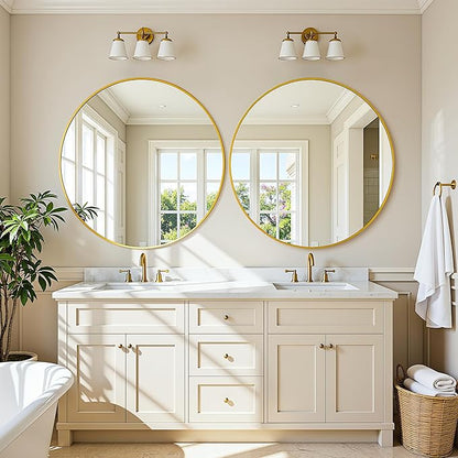 Antok Wall Mirror, 24"x24" Bathroom Vanity Mirror, Anti-Rust HD Tempered Glass, Wall Mounted Mirrors for Living Room, Entryway, Gold Frame, Round