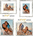 Vittanly 8x10 Picture Frame Set of 4, Display Pictures 5x7 with Mat or 8x10 without Mat, Photo Frames for Wall or Tabletop Display, Distressed White