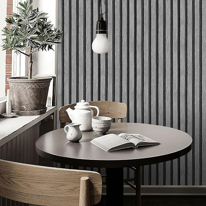 Yun-aeon Natural Wood Peel and Stick Wallpaper Grey Wood Slats - 17.3"x 120" Self-Adhesive Waterproof Vinyl Removable Wall Paper for Wall Decor Bedroom