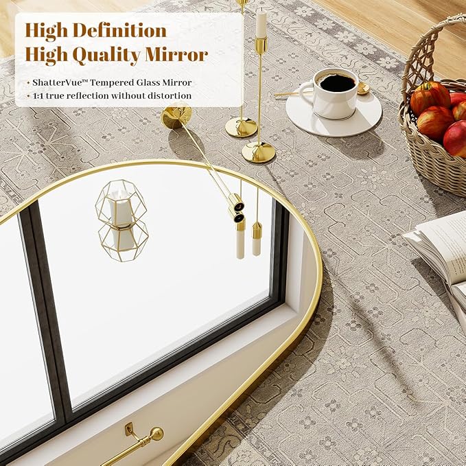 24x36 inch Arch Wall Mirror, Gold Arched Bathroom Vanity Mirrors for Over Sink, Metal Frame Room Wall Decor Haning or Leaning for Entryway, Bedroom, Living Room