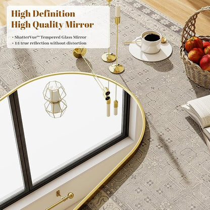 24x36 inch Arch Wall Mirror, Gold Arched Bathroom Vanity Mirrors for Over Sink, Metal Frame Room Wall Decor Haning or Leaning for Entryway, Bedroom, Living Room