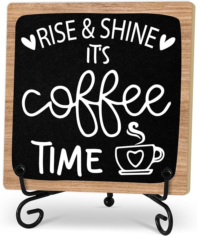 Coffee Desk Decor Sign, Coffee Time Sign With Stand For Farmhouse Home Kitchen Table, Wine Sign For Farmhouse Home Kitchen Bar Shelf Table, Gifts For Family Friend Coworker-08