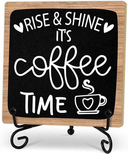 Coffee Desk Decor Sign, Coffee Time Sign With Stand For Farmhouse Home Kitchen Table, Wine Sign For Farmhouse Home Kitchen Bar Shelf Table, Gifts For Family Friend Coworker-08