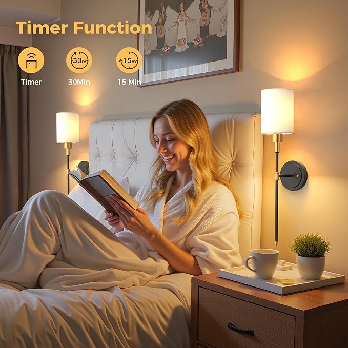 DORESshop Battery Operated Wall Sconce Set of 2, Wireless Wall Light Easy to Install, 7 Color Rechargeable Wall Sconces, Sconce Wall Decor Set of 2 for Bedroom, Living Room, Gold and Black, 24.3in