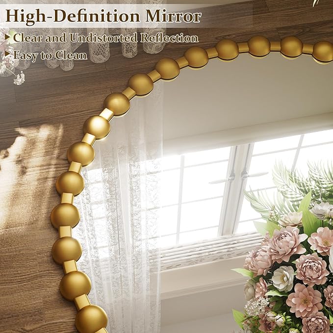 Round Mirror for Wall, 32 Inch Gold Beaded Frame Decorative Vanity Mirror, Circle Bathroom Mirror with High-Definition Lense, Modern Wall Decor for Bathroom, Living Room, Bedroom, Entryway