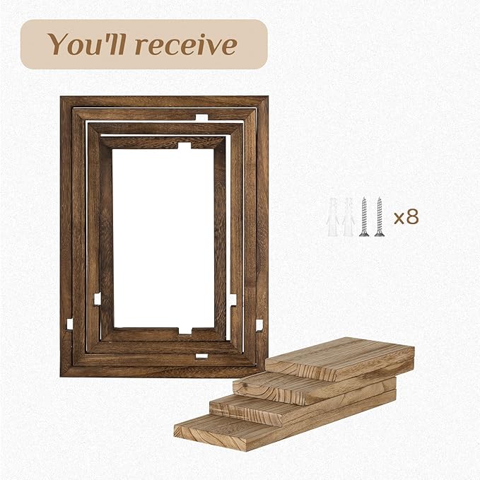 Wood Wall Shelves for Bedroom Farmhouse - Rustic Floating Shelf Decorative Storage Shelving Wall Mounted Decor with Frame for Living Room