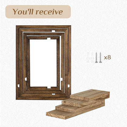 Wood Wall Shelves for Bedroom Farmhouse - Rustic Floating Shelf Decorative Storage Shelving Wall Mounted Decor with Frame for Living Room