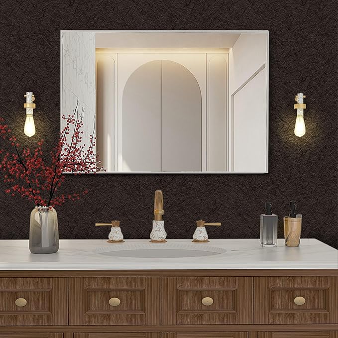 Brown Peel and Stick Self Adhesive Wallpaper - Removable Waterproof Bathroom Countertop Contact Paper 15.7