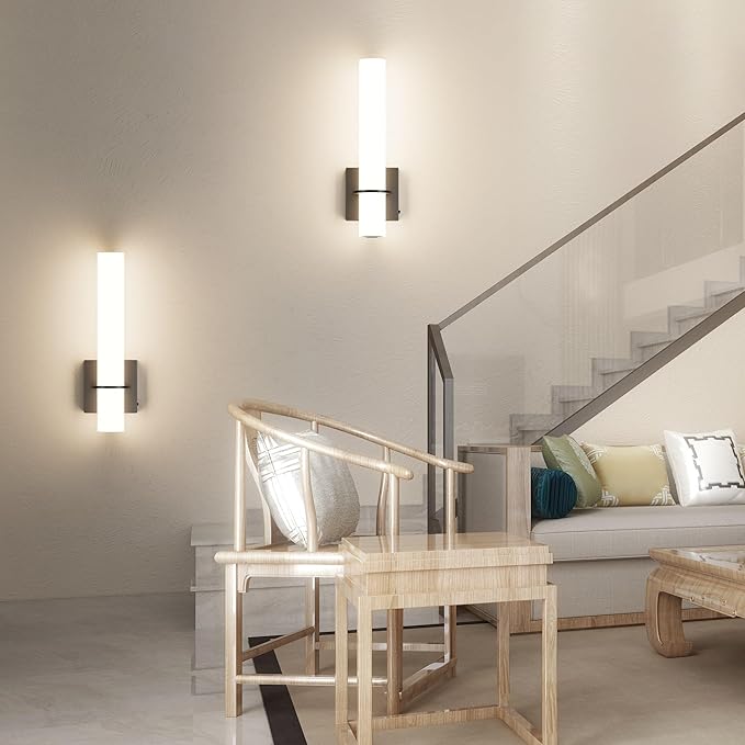 Modern Wall Sconces Set of 2, 5 Color Temperature Linear Dimmable, Adjustable Warm to Cool White, Hardwired Wall Lights for Bedroom, Living Room, Hallway (Black)