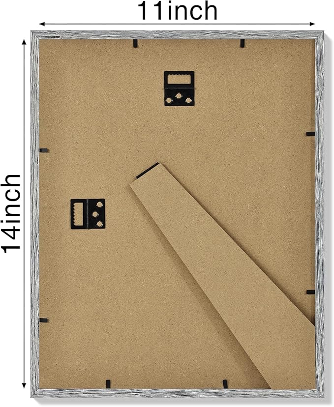 Vittanly 11x14 Picture Frame Set of 4, Display Pictures 8x10 with Mat or 11x14 without Mat, Engineered Wood with Shatter Resistant Plexiglass, Wall Gallery Photo Frames for Wall or Tabletop, Grey