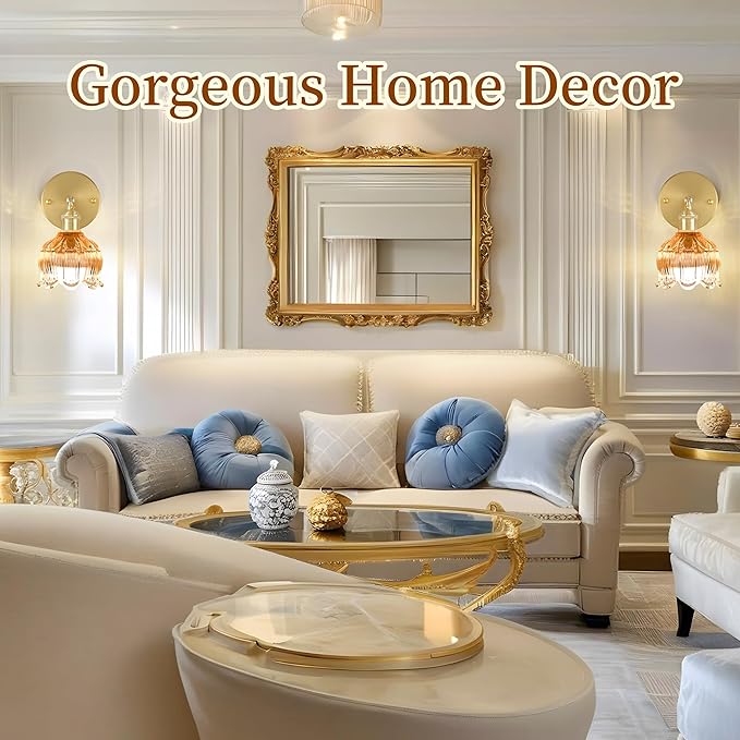 Vintage Battery Wall Sconce with Flower lampshade,Rechargeable Battery Powered Wall Lights,Wall lamp with 15 Colors for Bedroom Living Room Home Decor (Flower Amber, 2 Light Battery Operated)