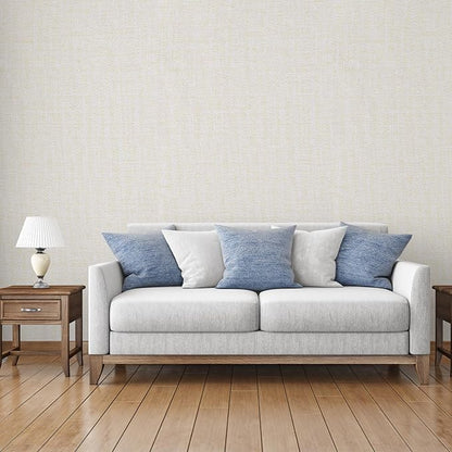 Yancorp 15.7"x787"/65.6' Textured Fabric Wallpaper Faux Grasscloth Peel and Stick Wallpaper Self-Adhesive Linen Removable Wall Paper Cabinets Cream