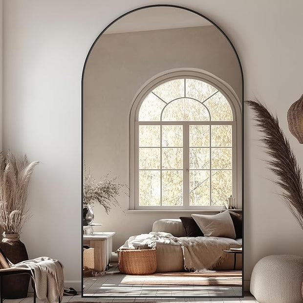 Antok Arched Full Length Mirror, 81"x41" Black Metal Frame Floor Mirror for Bedroom Living Room, Freestanding/Wall Mount/Leaning