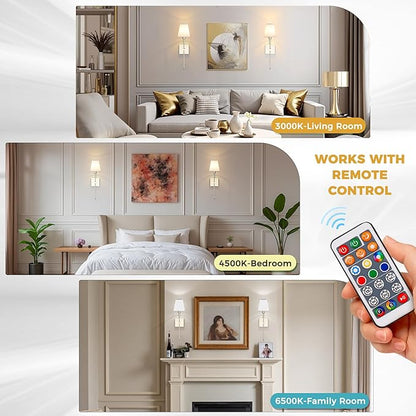 DORESshop Battery Operated Wall Sconce Set of 2, Nickel Rechargeable Wall Lights, Sconce Wall Decor Set of 2, 7 Colors Mode Wireless Sconces for Bedroom Living Room Hallway
