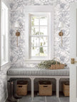 Ismoon Vintage Floral Wallpaper Peel and Stick Boho Beige and Gray Contact Paper 17.3inx6.5ft Removable Self Adhesive Wall Paper for Bathroom Bedroom Cabinet Mural Wall Decor Vinyl Renter Friendly