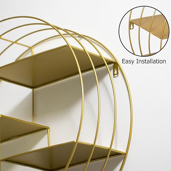 Vintiquewise 4-Tier Floating Circular Silhouette Wall Shelf - Metal Wall-Mounted Display Shelf, Multi-Functional Wall Storage - Perfect for Entryway, Bathroom, Bedroom, Living Room or Office, Gold