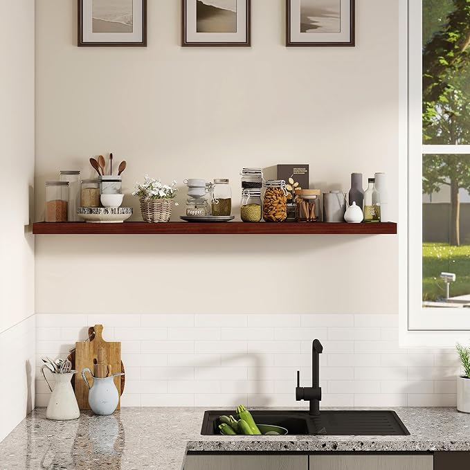 Fun Memories Rustic Real Wood Floating Shelves, 8 Inch Deep Floating Shelf Wall Mounted, 48