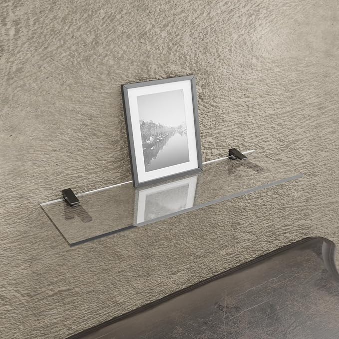 Clear Acrylic Shelves for Wall Storage, 6" W X 24" L, 3/4" Thick Wall Mounted Floating Shelves for Bedroom, Living Room, Bathroom, Kitchen -‎Easy Installation with Screws and Black Finish Brackets