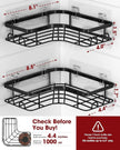 Corner Shower Caddy - 2 Pack, Adhesive Shower Organizers, Rustproof Stainless Steel Shower Shelves with 8 Hooks, No Drilling Bathroom Organizers and Storage Racks, Space-Saving, Black, Medium