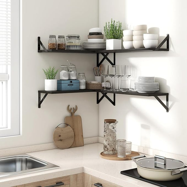 Axeman 48 Inch Floating Shelves | 8 Inch Deep Black Wall Shelves Set of 2 | 47.3" W x 8" D Rustic Black Wood Shelves for Bathroom Kitchen Living Room