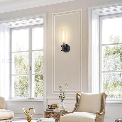 Wall Sconces Set of Two, Bathroom Sconces with Clear Glass, Hardwired Sconces Wall Decor Set of 2, Modern Wall Lights for Living Room Mirror Bedroom Hallway Kitchen (Gold and Black)