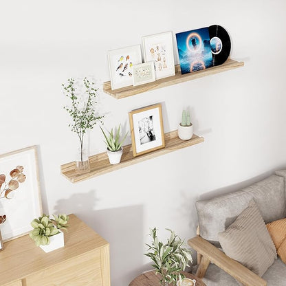 RICHFOCUS Floating Shelves for Wall, 36 inch Solid Wood Picture Ledge Shelf for Wall Storage, Nursery Book Shelves with Lip for Living Room Bathroom Bedroom Kitchen, Set of 2, Carbonized Black