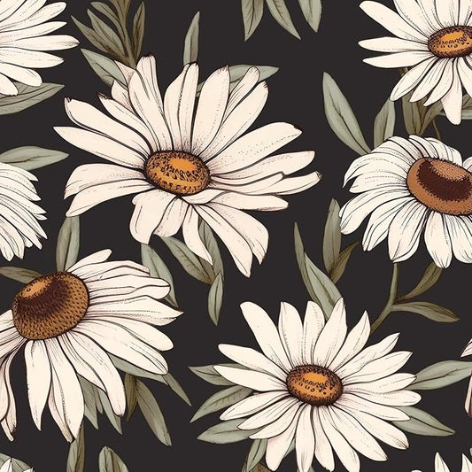 Daisy Floral Wallpaper Peel and Stick Boho Wallpaper for Countertop 17.5in x 393in Vintage Contact Paper Vinyl Waterproof Self-Adhesive Dark Black Modern Wall Paper for Bedroom Walls Drawer Bathroom