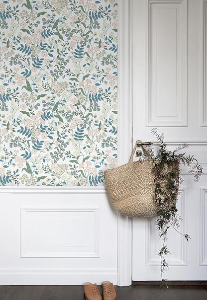 Floral Peel and Stick Wallpaper Boho Blue Floral Contact Paper Vintage Pink Flower Wallpaper Self Adhesive Removable Wall Paper for Bedroom Bathroom Cabinets Waterproof Vinyl Roll 17.3"x78.7"