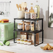 Simple Trending Cabinet Organizer Shelf, Set of 2 Stackable Kitchen Counter Shelves, Expandable Spice Rack Kitchen Storage Riser, Metal Engineered Wood, Black