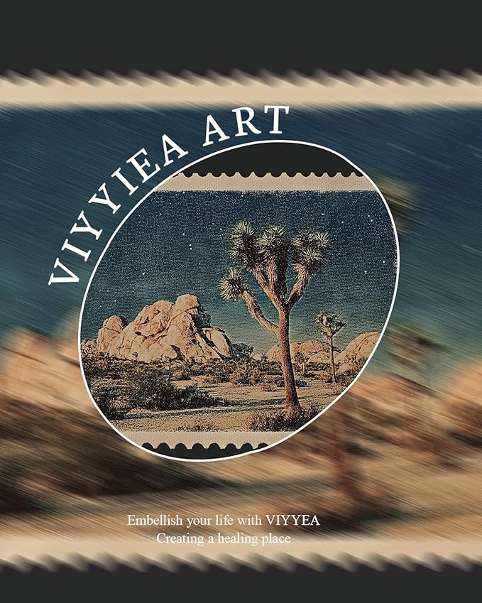 VIYYIEA Gold Framed Art Prints,8x10Inch, Desert Joshua Tree Vintage Art Painting, Southwest Travel Stamp Decor for Living Room Shelf, National Park Canvas Picture