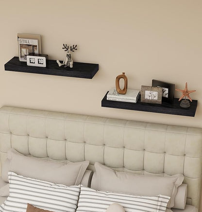 Vervida® Floating Shelves for Wall 2 Set of 24 W x 5.8" D for Kitchen, Living Room,Bathroom,Office,Bedroom Storage Shelves for Home Decor with Invisible Brackets Black Shelves for Wall Storage