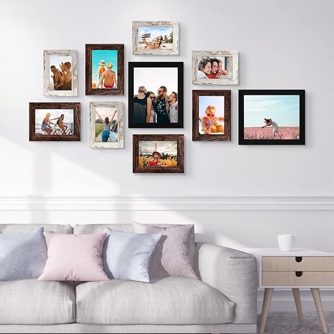 LUCKYLIFE Picture Frame Set 10-Pack, Gallery Wall Frame Collage with 8x10 5x7 4x6 Frames in 3 Different Finishes