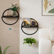 Floating Wall Shelves Set of 2, 11.8 Inch Round Metal Shelves for Wall Decor, One-Tier Small Display Shelf for Bedroom, Living Room, Bathroom, Kitchen Storage & Decoration, Black