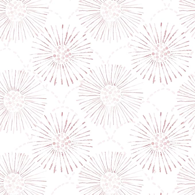 Peel and Stick Wallpaper Geometric Boho Wall Paper White Pink Fireworks Contact Paper 17.3"×393" Self-Adhesive Round Wallpaper for Bedroom Waterproof Removable Shelf Liner Decal Vinyl Roll