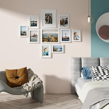 Vittanly 10 Pack Picture Frames Collage Wall Decor, Gallery Wall Frame Set for Wall or Tabletop Display, Engineered Wood and Shatter-resistant Plexiglass, Multi Sizes with 8x10, 5x7, 4x6 Frames, White
