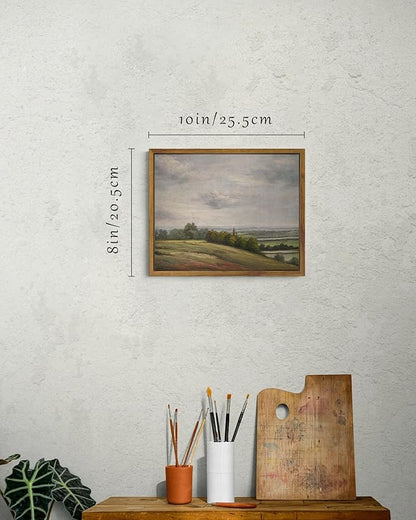 SHENIFY Landscape Framed Canvas Wall Art Vintage Classical Rural Hill Prints Hallway Kitchen Office Decor - 8x10in Natural Framed