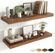Fun Memories Floating Shelves for Wall, 32 Inch Long Floating Shelves Set of 2, 32 x 10 Wooden Shelves for Wall, Large Storage Shelves, Hanging Shelves for Bathroom Kitchen Bedroom, Rustic Brown