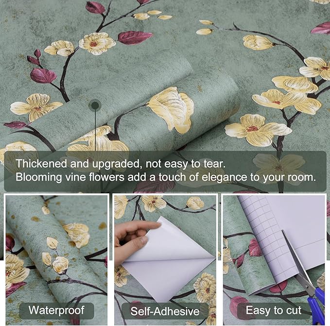 Floral Peel and Stick Wallpaper Flower Tree Contact Paper A Set of 17.5
