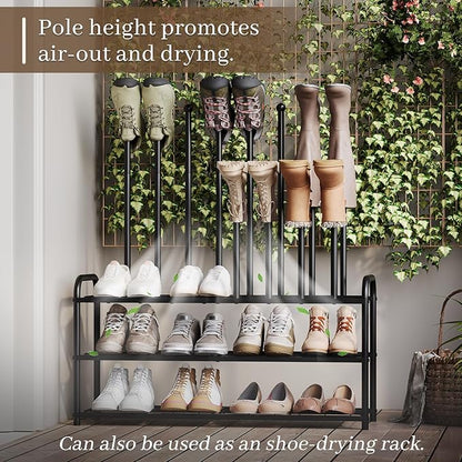 Shoe Rack - 3-Tier Metal Boot Rack Organizer for Entryway, Closet & Garage, Free Standing Shoe Shelf for Storage Tall Boots, Sneakers, Cowboy Boots, Black (Large - 8 Pairs)