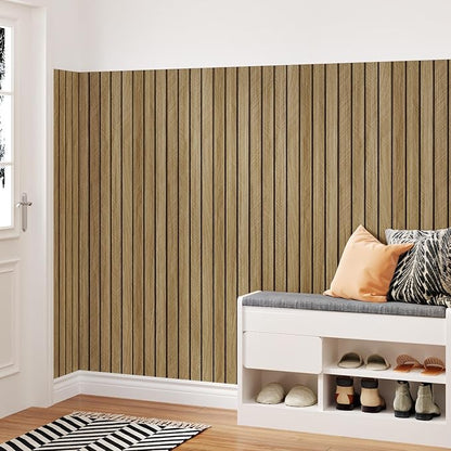3D Wood Panels for Wall Acoustic Wood Wall Panels 11.8"x196" Soundproof Vintage Wooden Slat Wallpaper Removable Herringbone Shiplap Wallpaper for Bedroom TV Background Living Room Ceiling